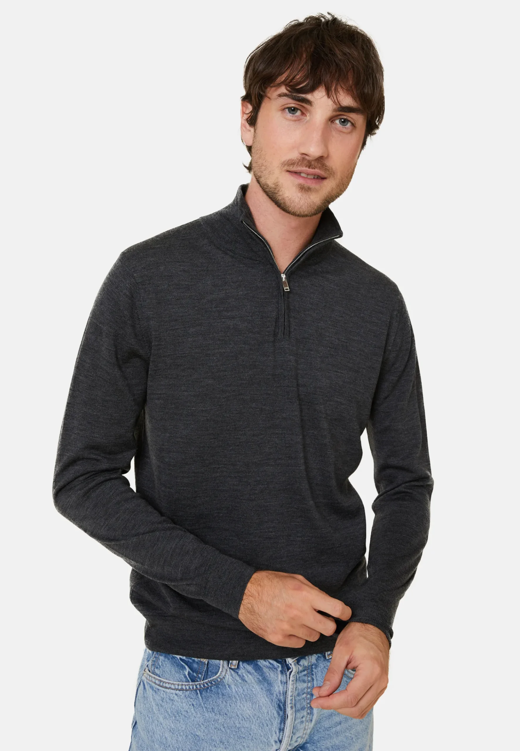 Montagut Pulls-Pull col camionneur avec logo en laine mérinos - Ryan 78-Gris anthracite