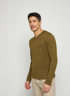 Montagut Pulls-Pull col col tunisien en lin - Rubin 83-Kaki