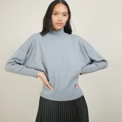 Montagut Pulls-Pull col montant en coton cachemire - Fanny 09-Gris moyen