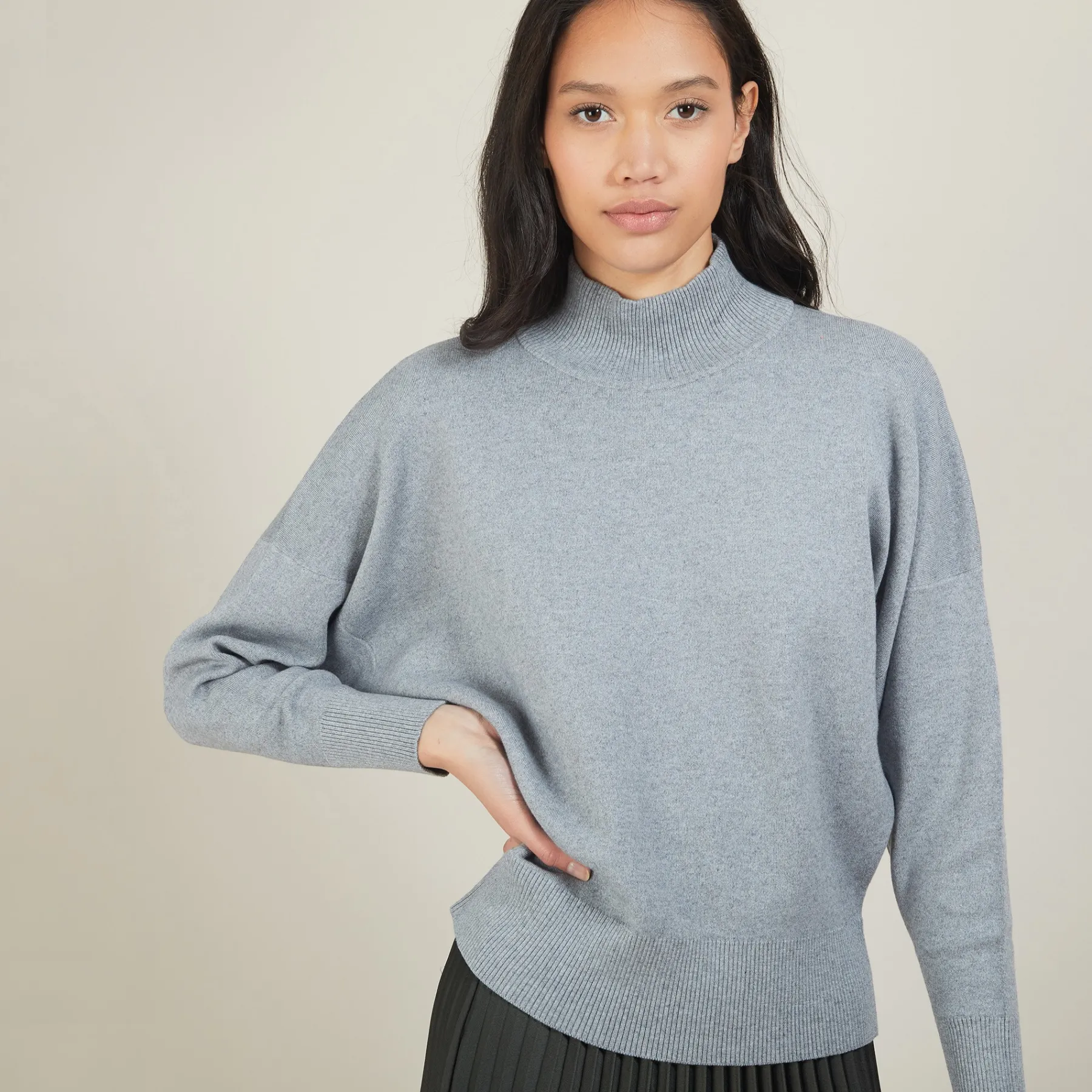 Montagut Pulls-Pull col montant en coton cachemire - Fanny 09-Gris moyen