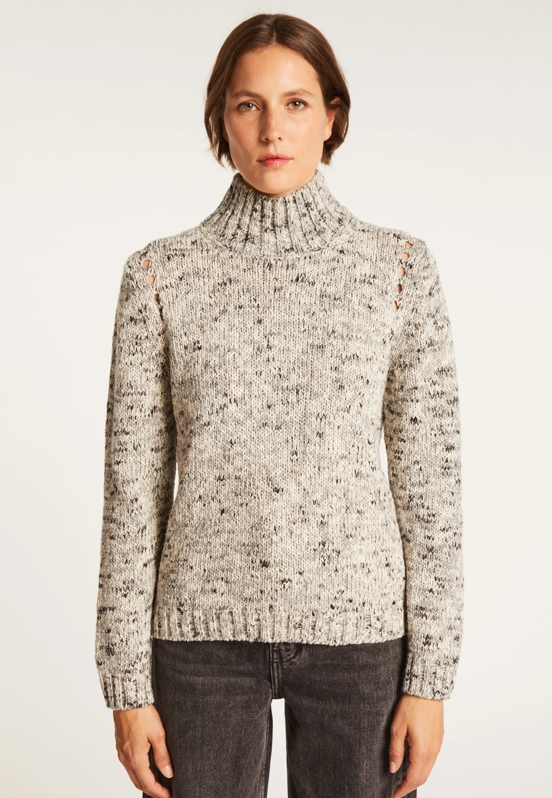 Montagut Pulls-Pull col montant en laine chiné - Papyrus 11-Gris clair