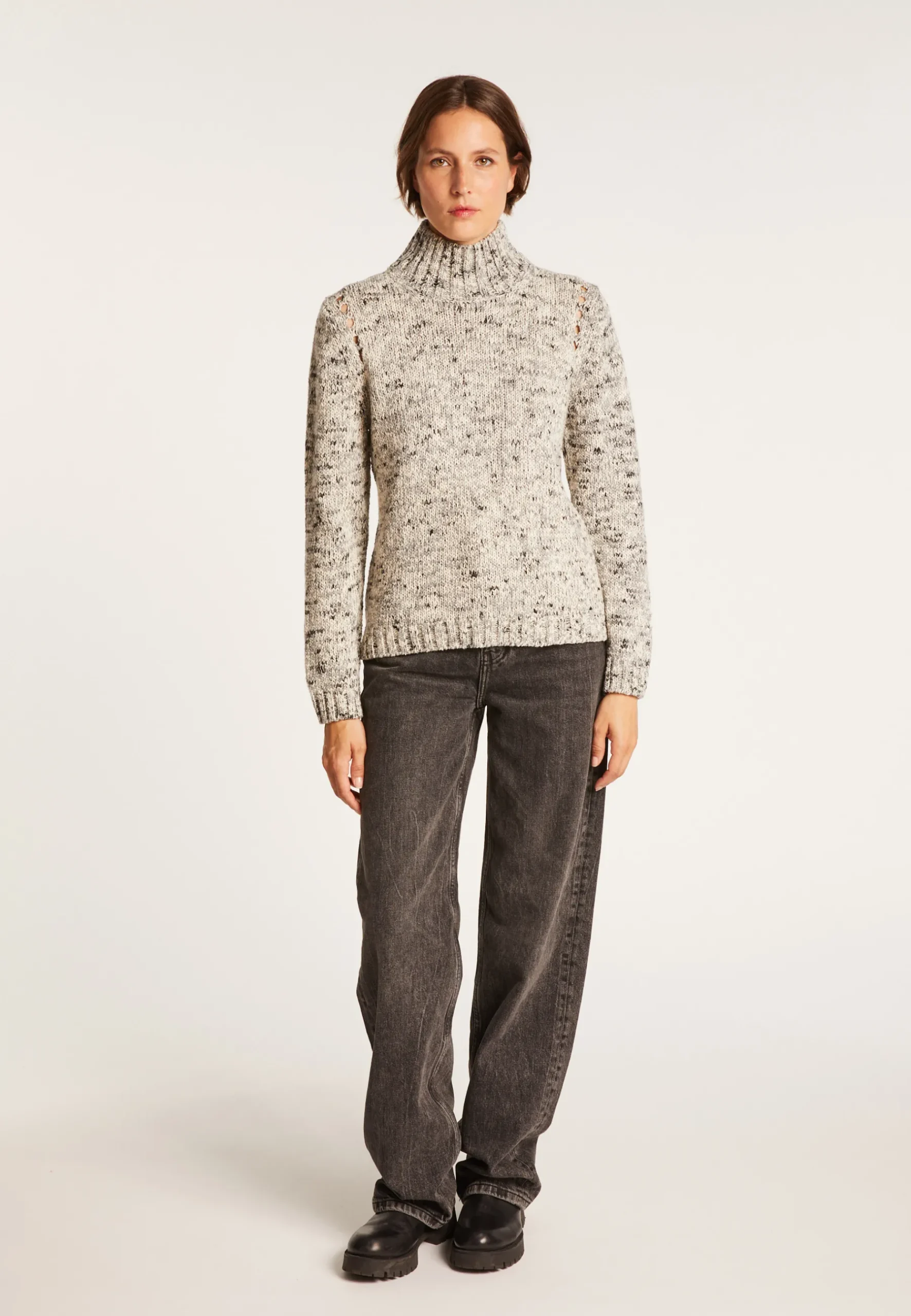 Montagut Pulls-Pull col montant en laine chiné - Papyrus 11-Gris clair