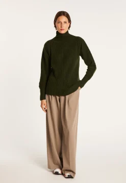 Montagut Pulls-Pull col montant en laine & alpaga - Syllia 21-Vert foncé