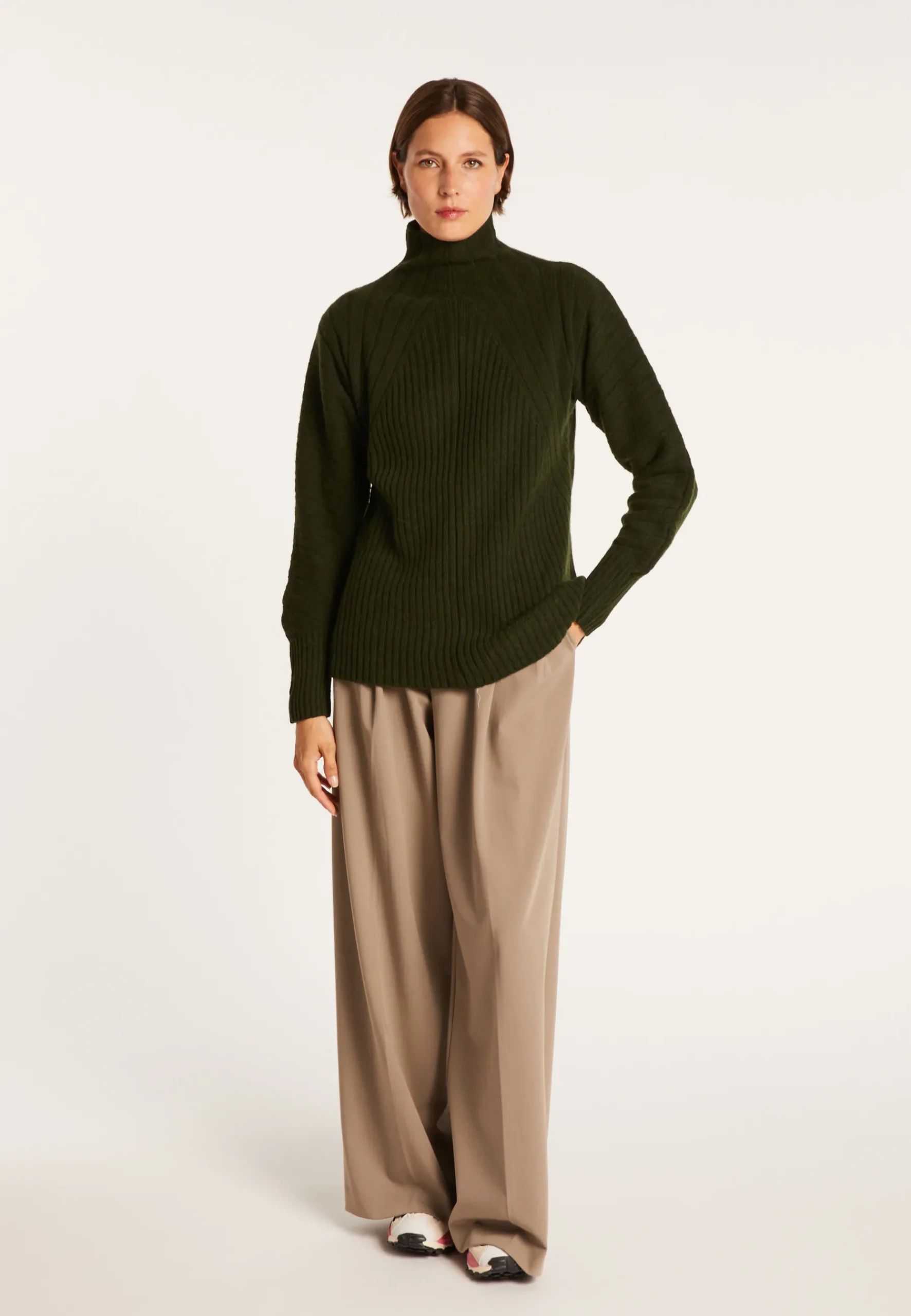 Montagut Pulls-Pull col montant en laine & alpaga - Syllia 21-Vert foncé