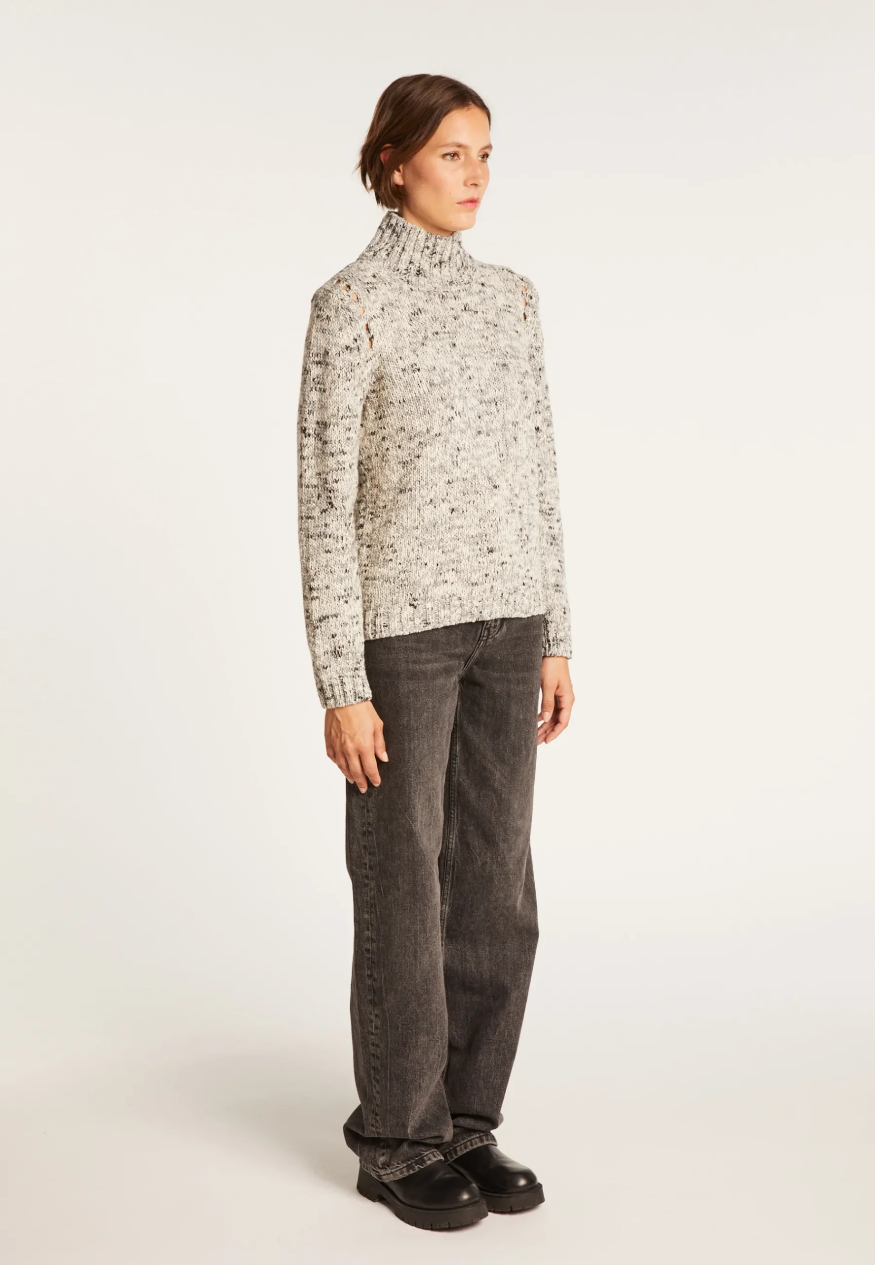 Montagut Pulls-Pull col montant en laine chiné - Papyrus 11-Gris clair