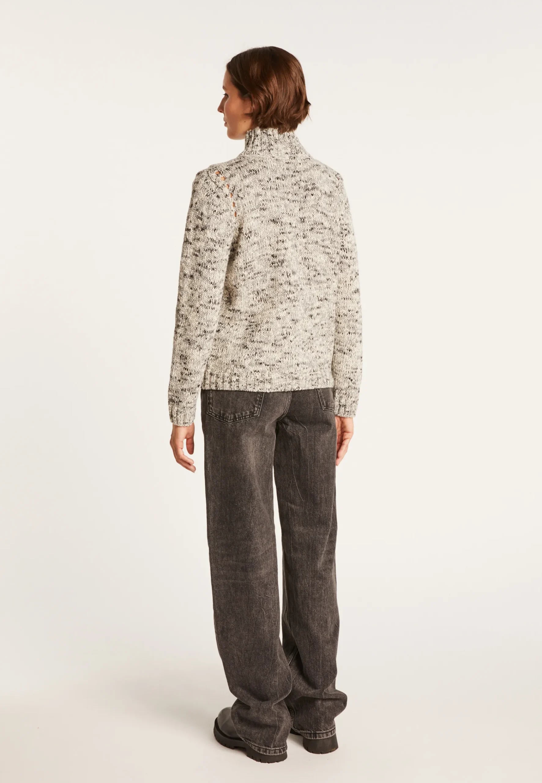 Montagut Pulls-Pull col montant en laine chiné - Papyrus 11-Gris clair