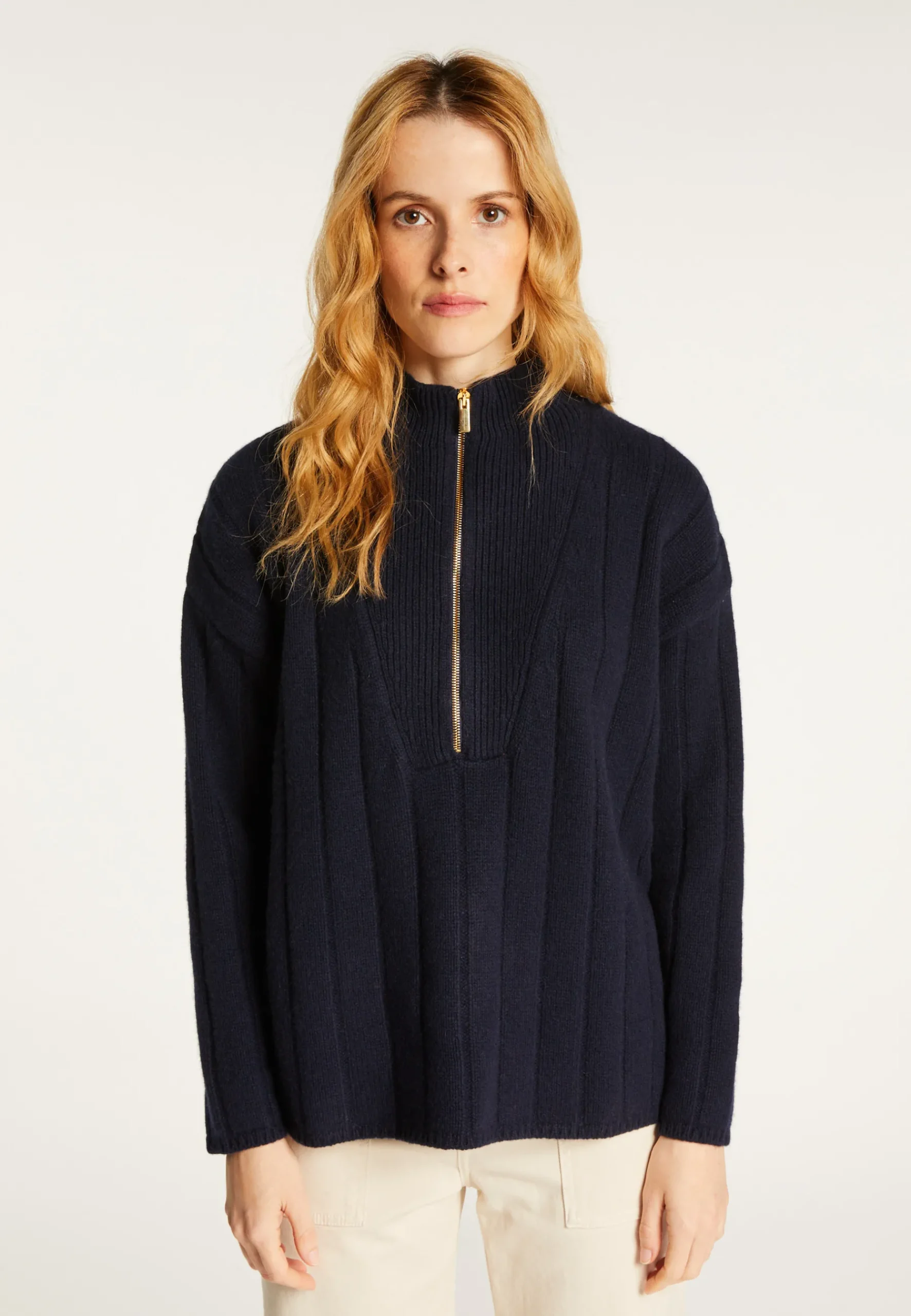 Montagut Pulls-Pull col montant zippé en cachemire mélangé - Lodric 05-Bleu marine