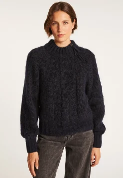 Montagut Pulls-Pull col montant zippé en mohair - Gilda 05-Bleu marine