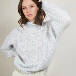 Montagut Pulls-Pull col montant zippé en mohair - Gilda 11-Gris clair