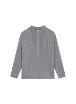 Montagut Pulls-Pull col montant zippé en cachemire mélangé - Lodric 09-Gris moyen