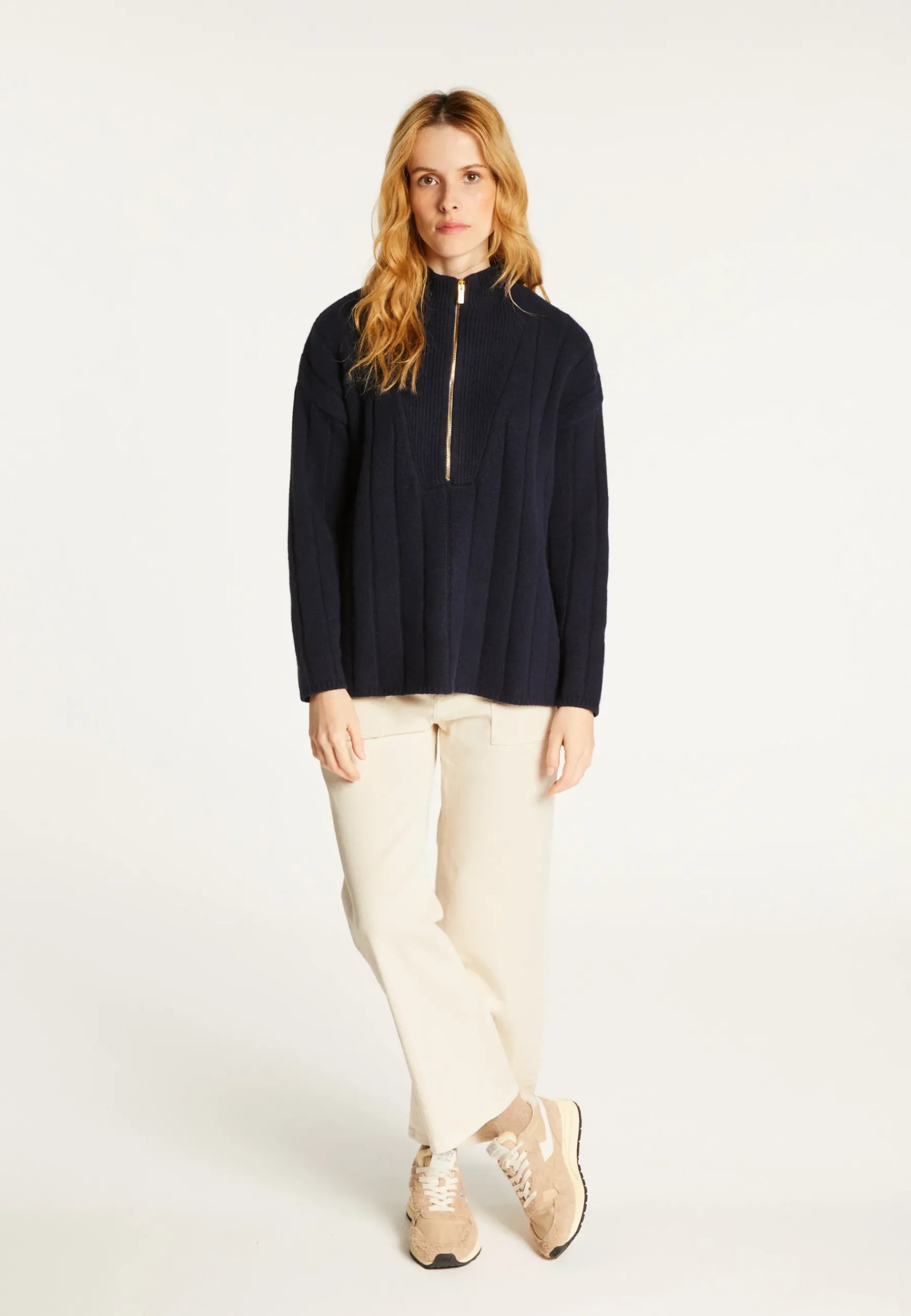 Montagut Pulls-Pull col montant zippé en cachemire mélangé - Lodric 05-Bleu marine