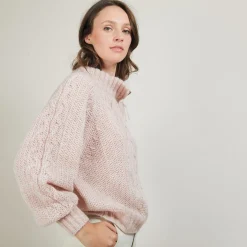 Montagut Pulls-Pull col montant zippé en mohair - Gilda 24-Rose clair