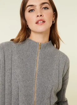 Montagut Pulls-Pull col montant zippé en cachemire mélangé - Lodric 09-Gris moyen
