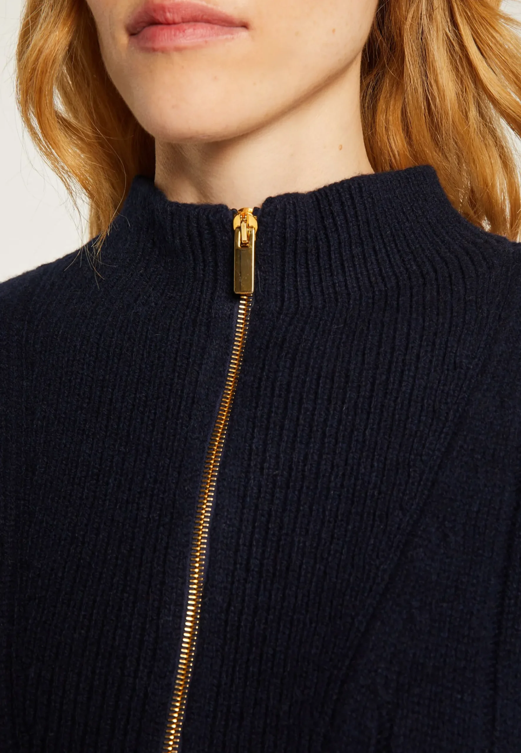 Montagut Pulls-Pull col montant zippé en cachemire mélangé - Lodric 05-Bleu marine