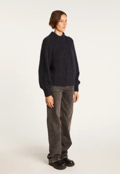 Montagut Pulls-Pull col montant zippé en mohair - Gilda 05-Bleu marine