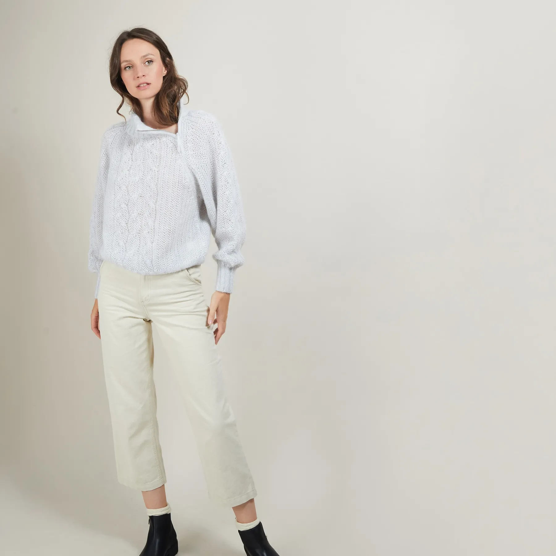Montagut Pulls-Pull col montant zippé en mohair - Gilda 11-Gris clair