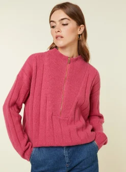 Montagut Pulls-Pull col montant zippé en cachemire mélangé - Lodric 26-Rose foncé