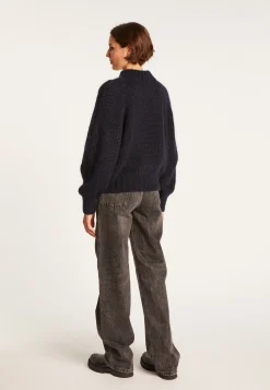 Montagut Pulls-Pull col montant zippé en mohair - Gilda 05-Bleu marine