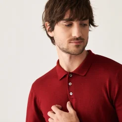 Montagut Pulls | Polos Et T-Shirts-Pull col polo avec logo en laine mérinos - Eni 51-Bordeaux