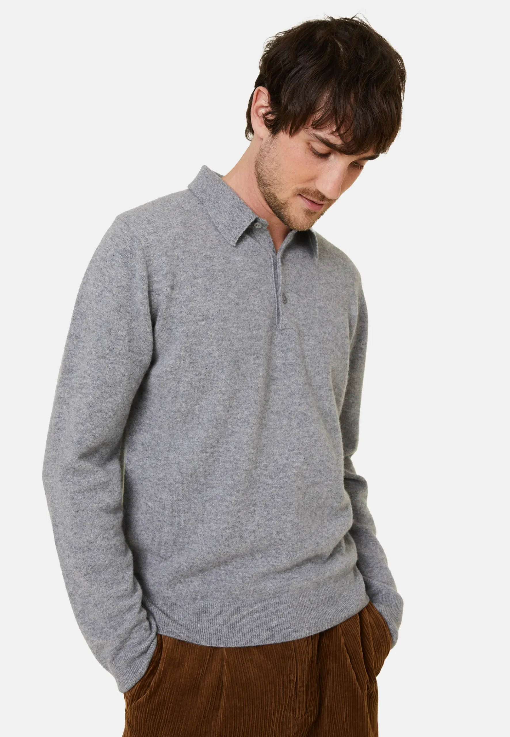 Montagut Pulls-Pull col polo en cachemire - Emerson 09-Gris moyen