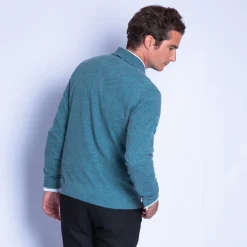 Montagut Les Incontournables-Pull col polo en cachemire - Franklin 22-Vert moyen