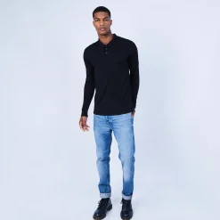 Montagut Pulls-Pull col polo en laine et soie - Lume 01-Noir