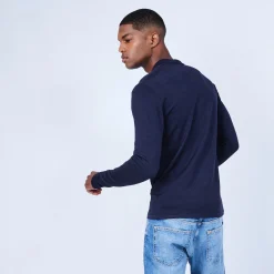 Montagut Pulls-Pull col polo en laine et soie - Lume 05-Bleu marine