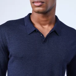 Montagut Pulls-Pull col polo en laine et soie - Lume 05-Bleu marine