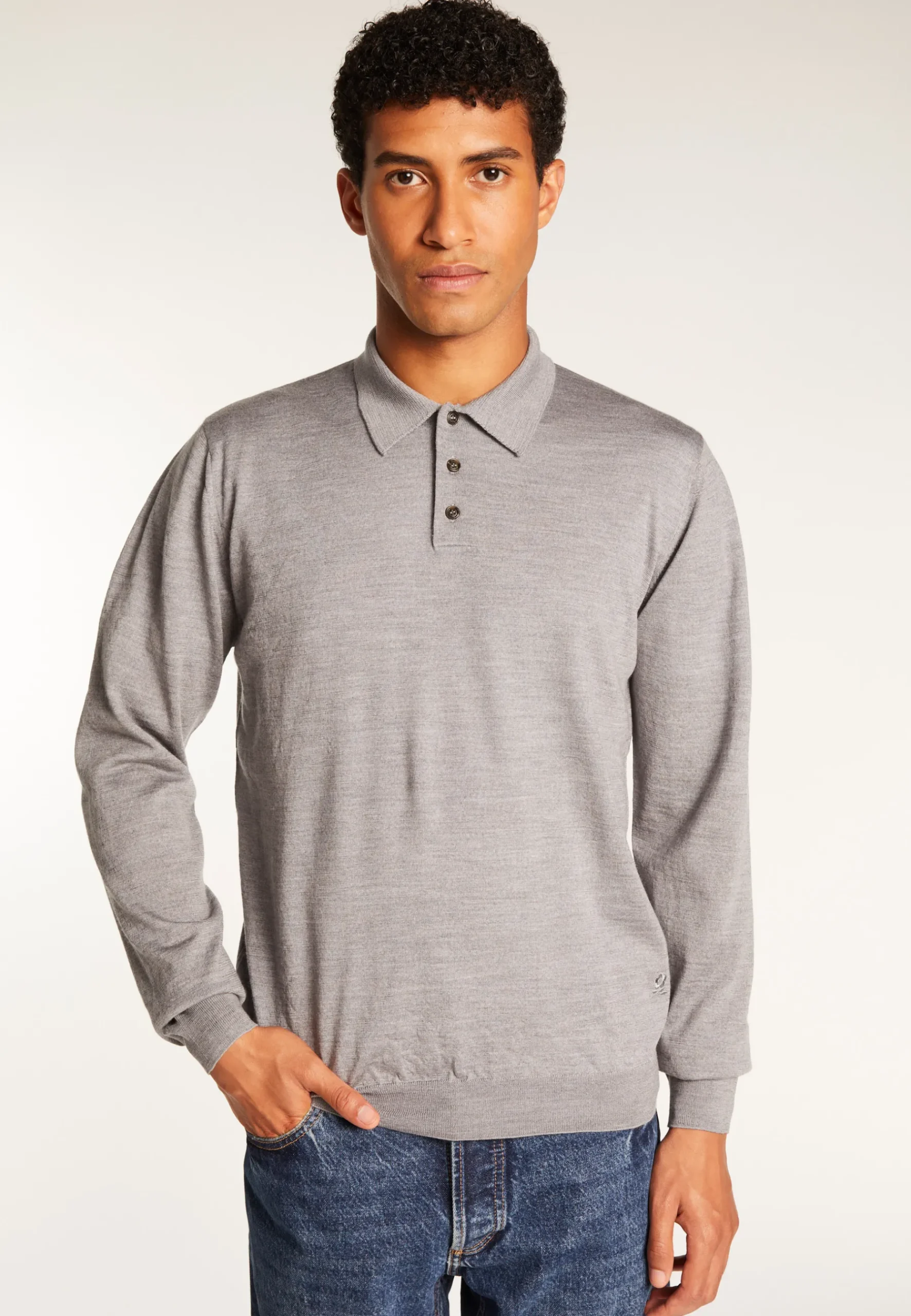 Montagut Pulls | Polos Et T-Shirts-Pull col polo en laine mérinos - Eni 09-Gris moyen