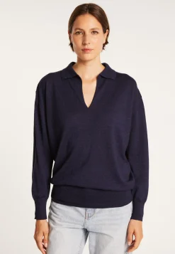 Montagut Pulls-Pull col polo en lin cachemire - Bilbao 05-Bleu marine