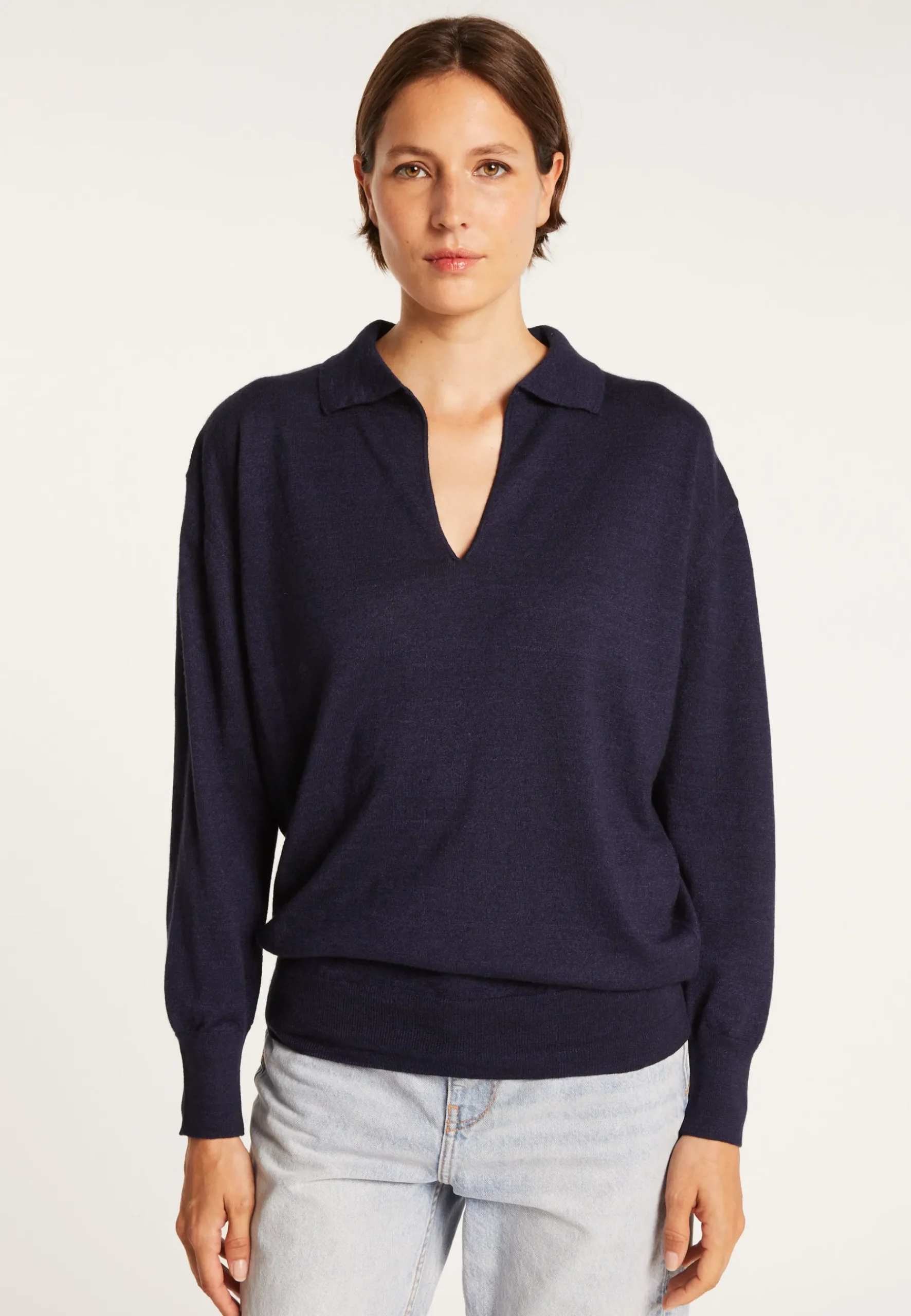 Montagut Pulls-Pull col polo en lin cachemire - Bilbao 05-Bleu marine
