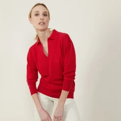 Montagut Pulls-Pull col polo en lin cachemire - Bilbao 52-Rouge