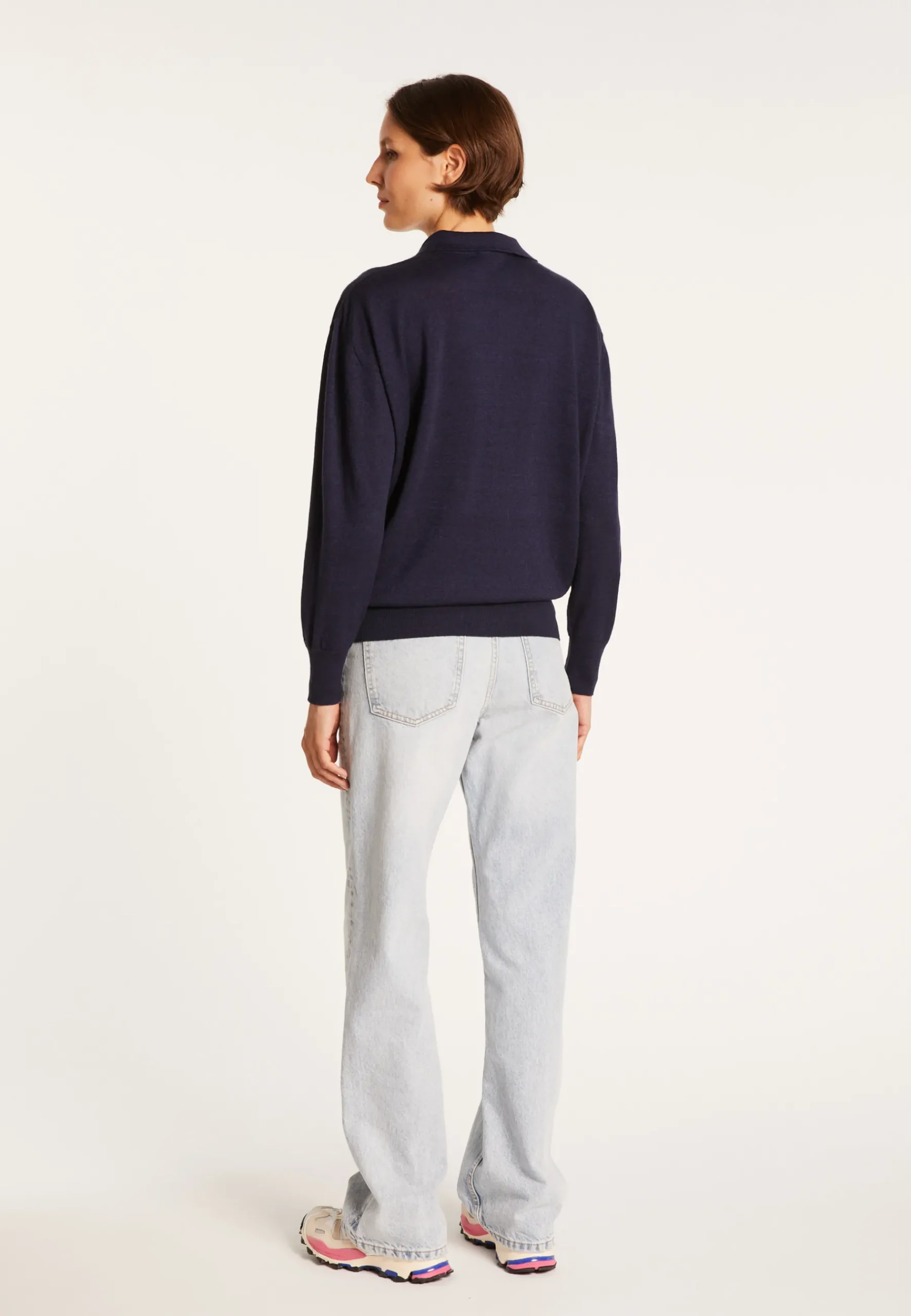 Montagut Pulls-Pull col polo en lin cachemire - Bilbao 05-Bleu marine