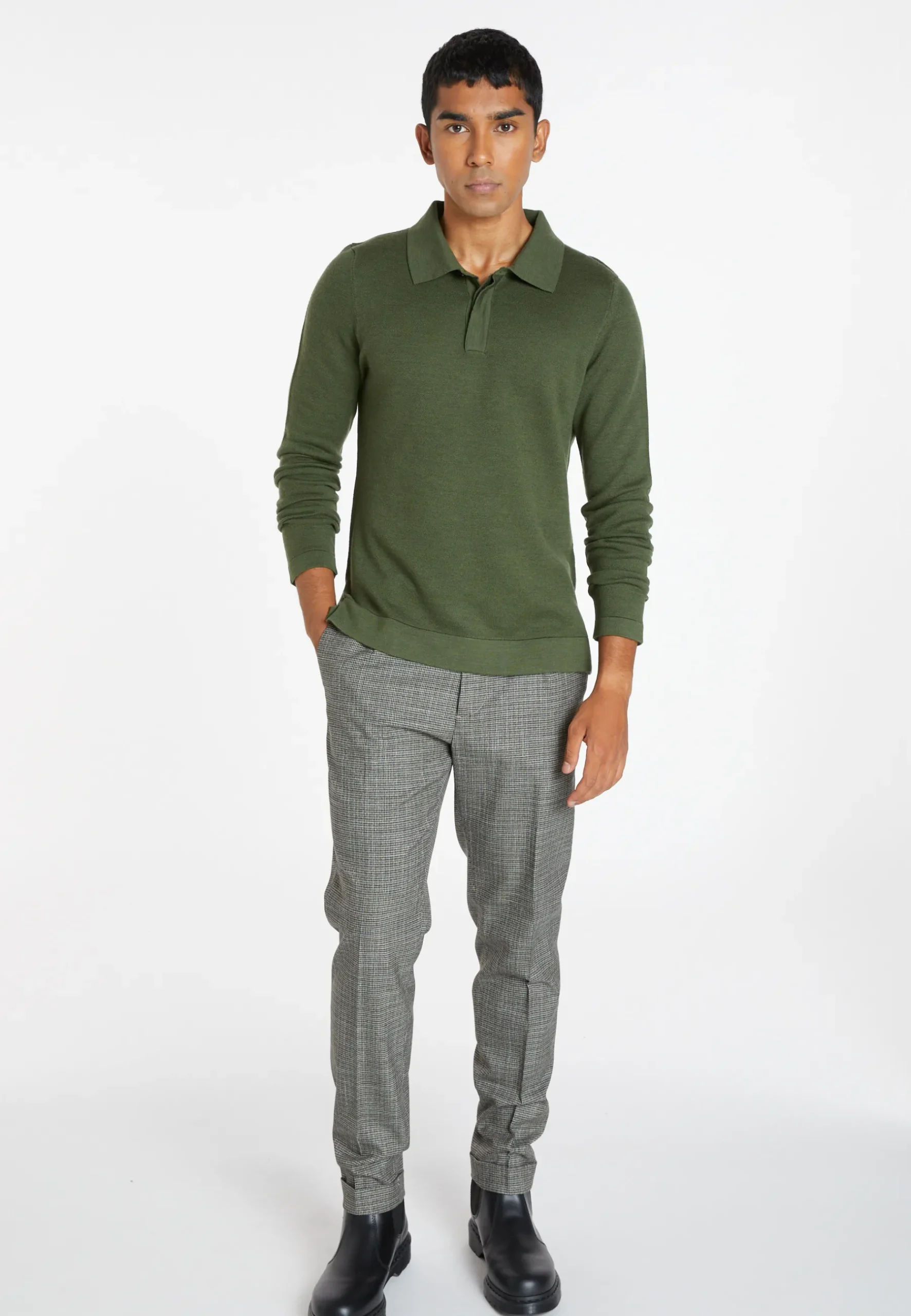 Montagut Pulls-Pull col polo laine mérinos - Sidney 83-Kaki