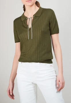Montagut Pulls-Pull col polo soie naturelle - Alya 83-Kaki