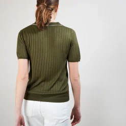 Montagut Pulls-Pull col polo soie naturelle - Alya 83-Kaki