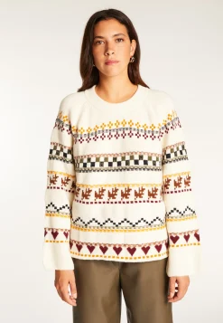 Montagut Pulls-Pull col rond à motifs en laine mérinos - Romance 86-Multicolore