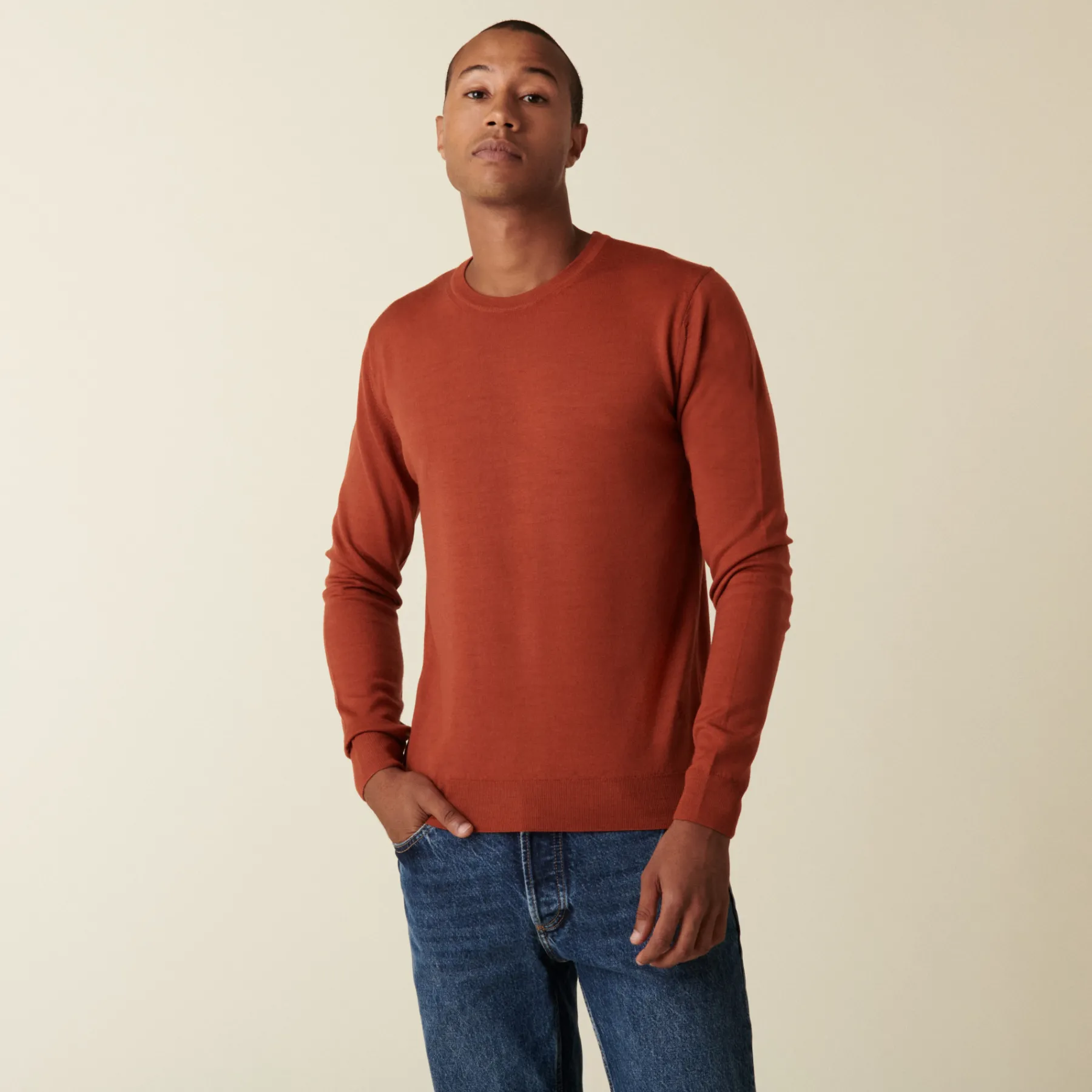 Montagut Pulls-Pull col rond avec logo en laine mérinos - Eddie 92-Rouille