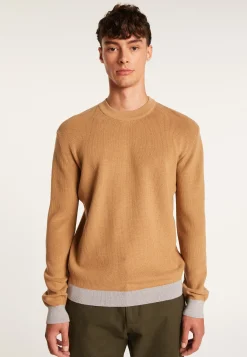 Montagut Pulls-Pull col rond bicolore en laine mérinos - Adrien 88-Camel