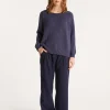Montagut Pulls-Pull col rond coton et lin - Nicky 03-Bleu foncé