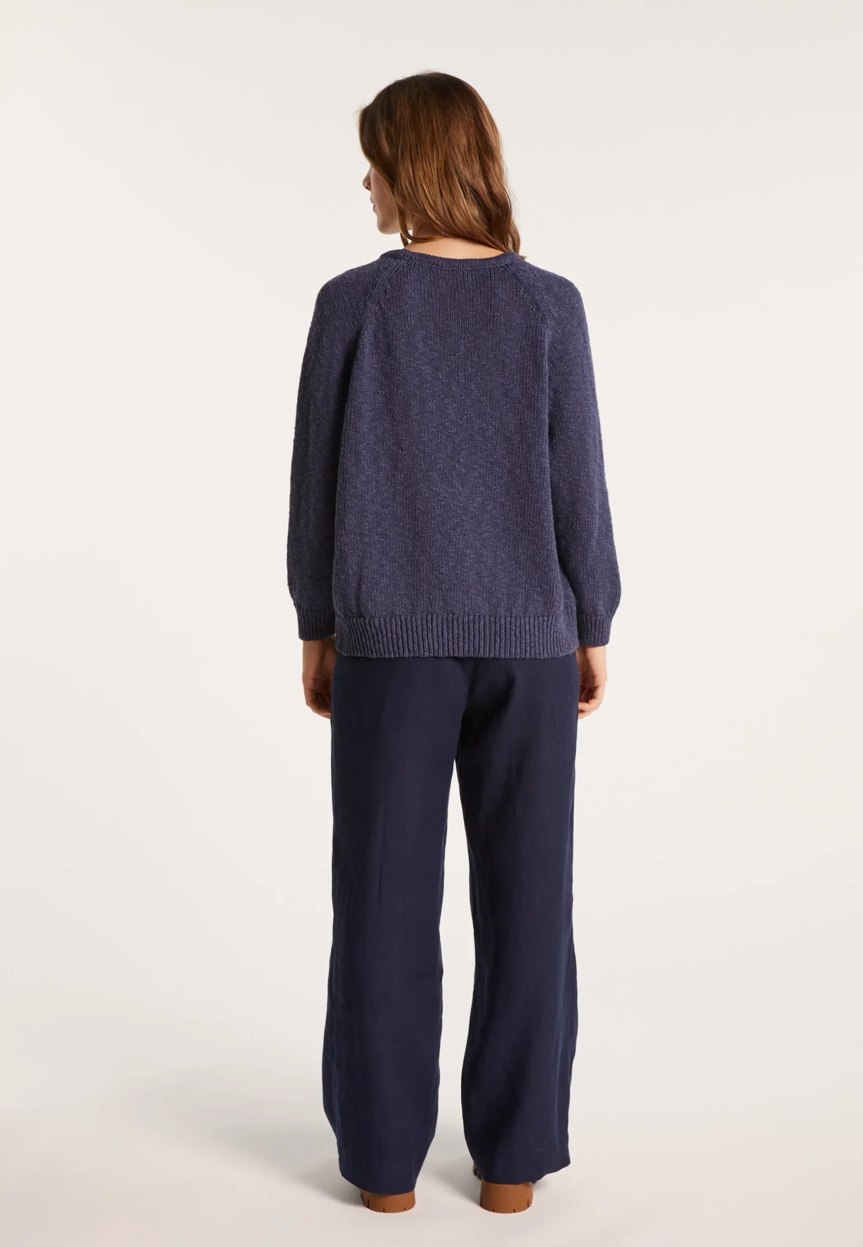 Montagut Pulls-Pull col rond coton et lin - Nicky 03-Bleu foncé
