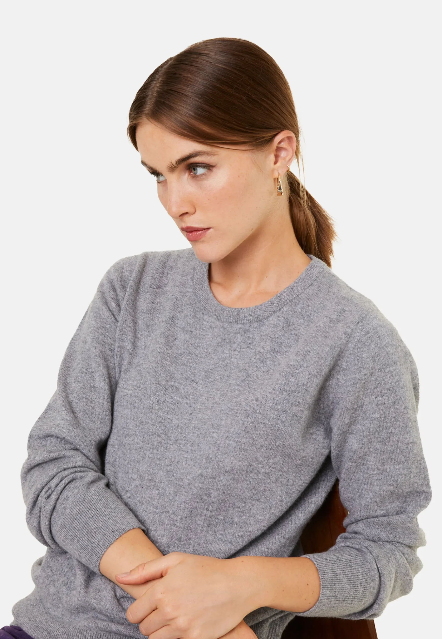 Montagut Les Incontournables-Pull col rond en cachemire - Abeline 09-Gris moyen