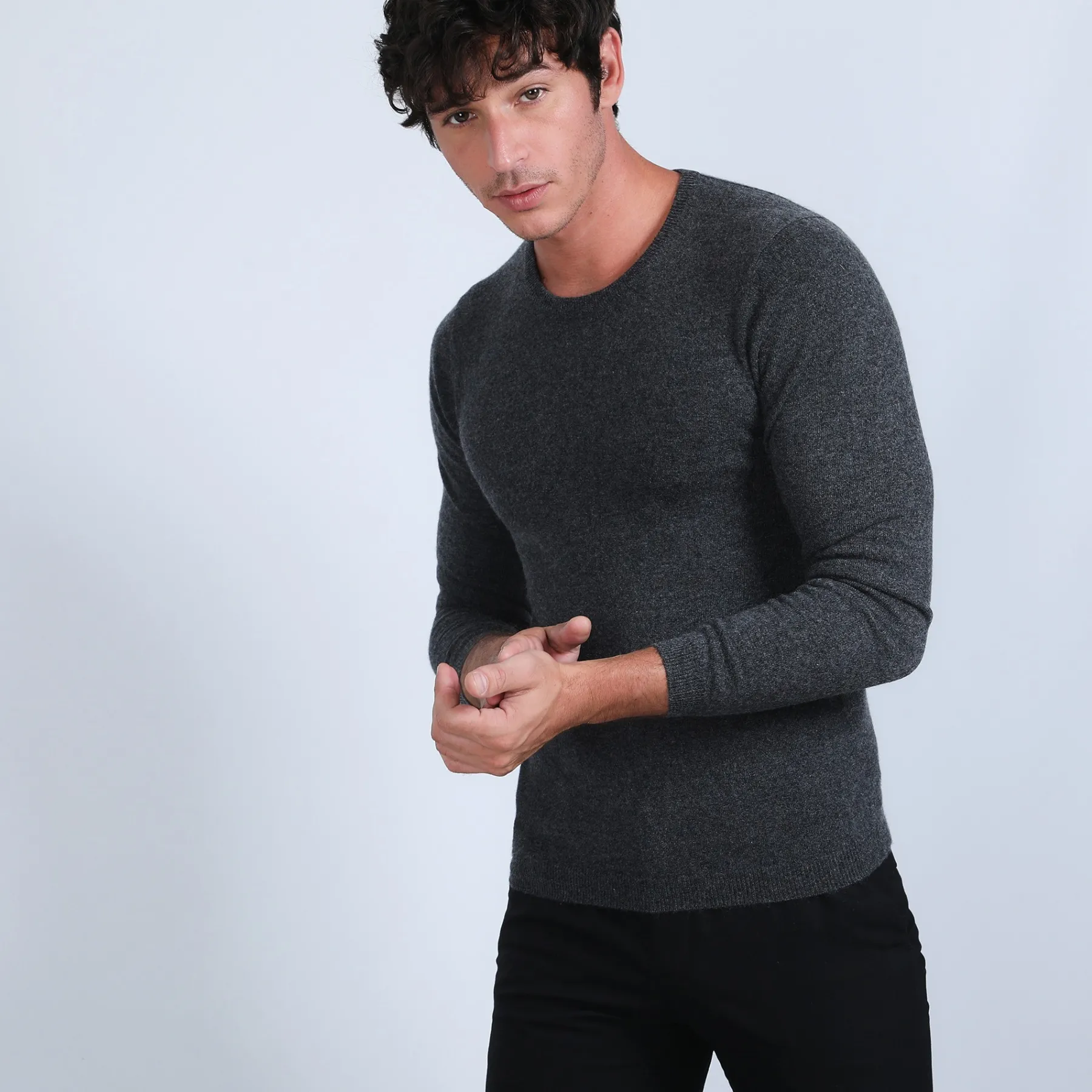 Montagut Pulls-Pull col rond en cachemire - Evain 10-Gris foncé