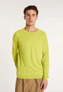 Montagut Pulls-Pull col rond en cachemire et lin - Bandit 90-Vert anis