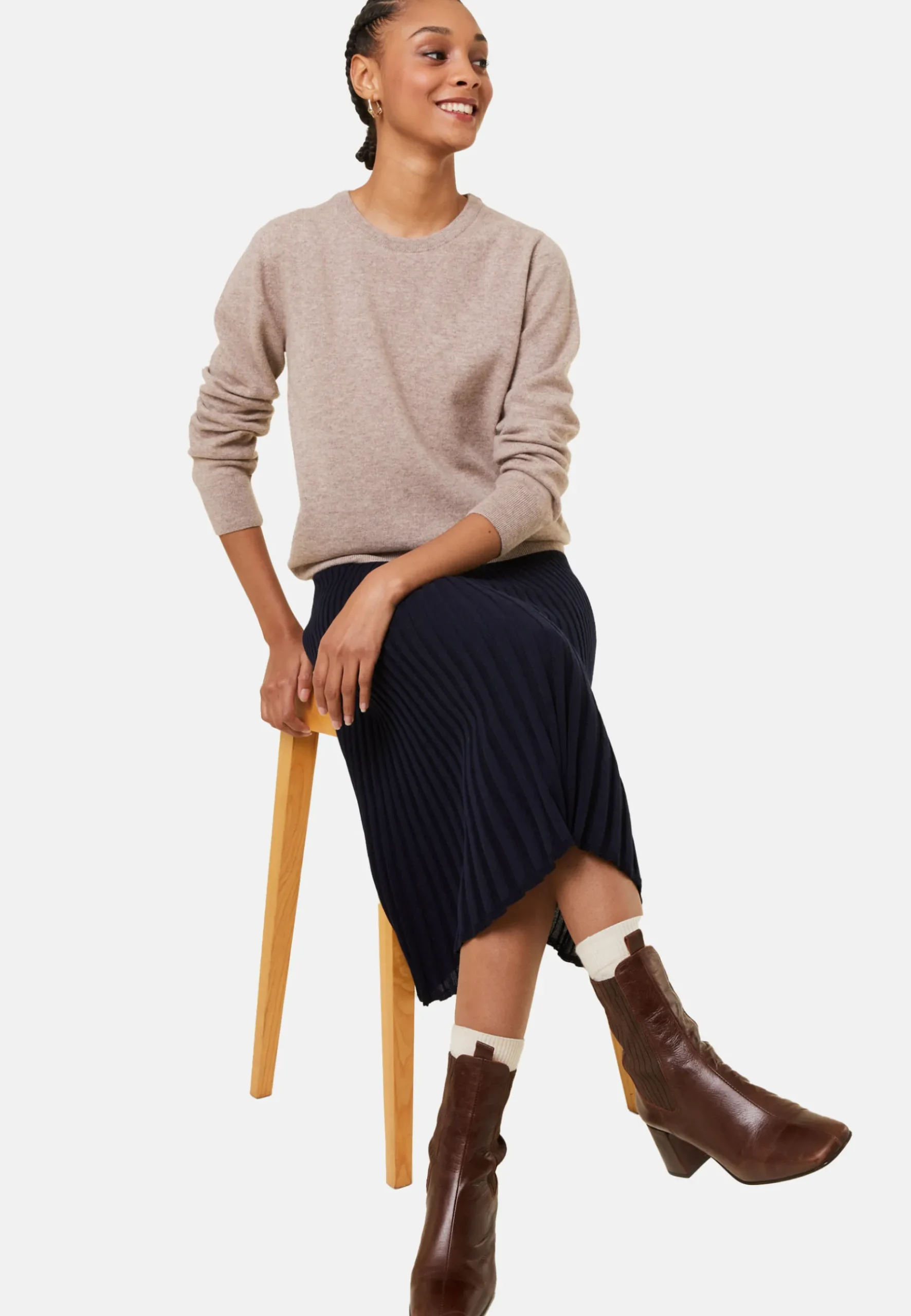 Montagut Les Incontournables-Pull col rond en cachemire - Abeline 14-Beige foncé