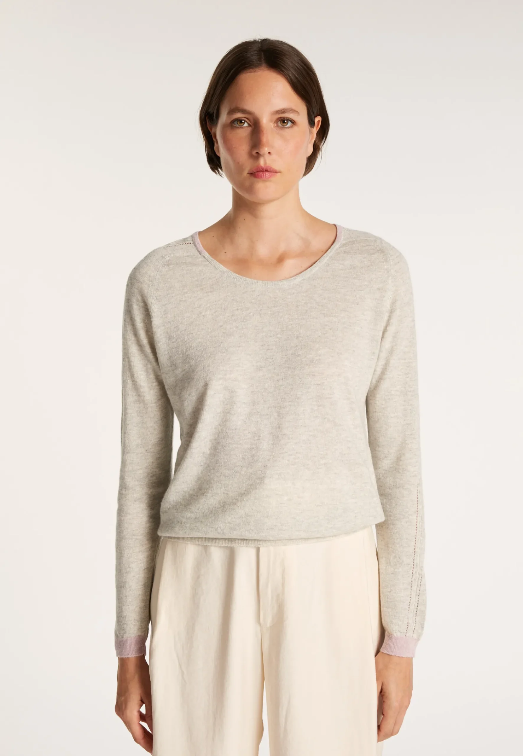 Montagut Pulls-Pull col rond en cachemire et lin - Jacob 11-Gris clair
