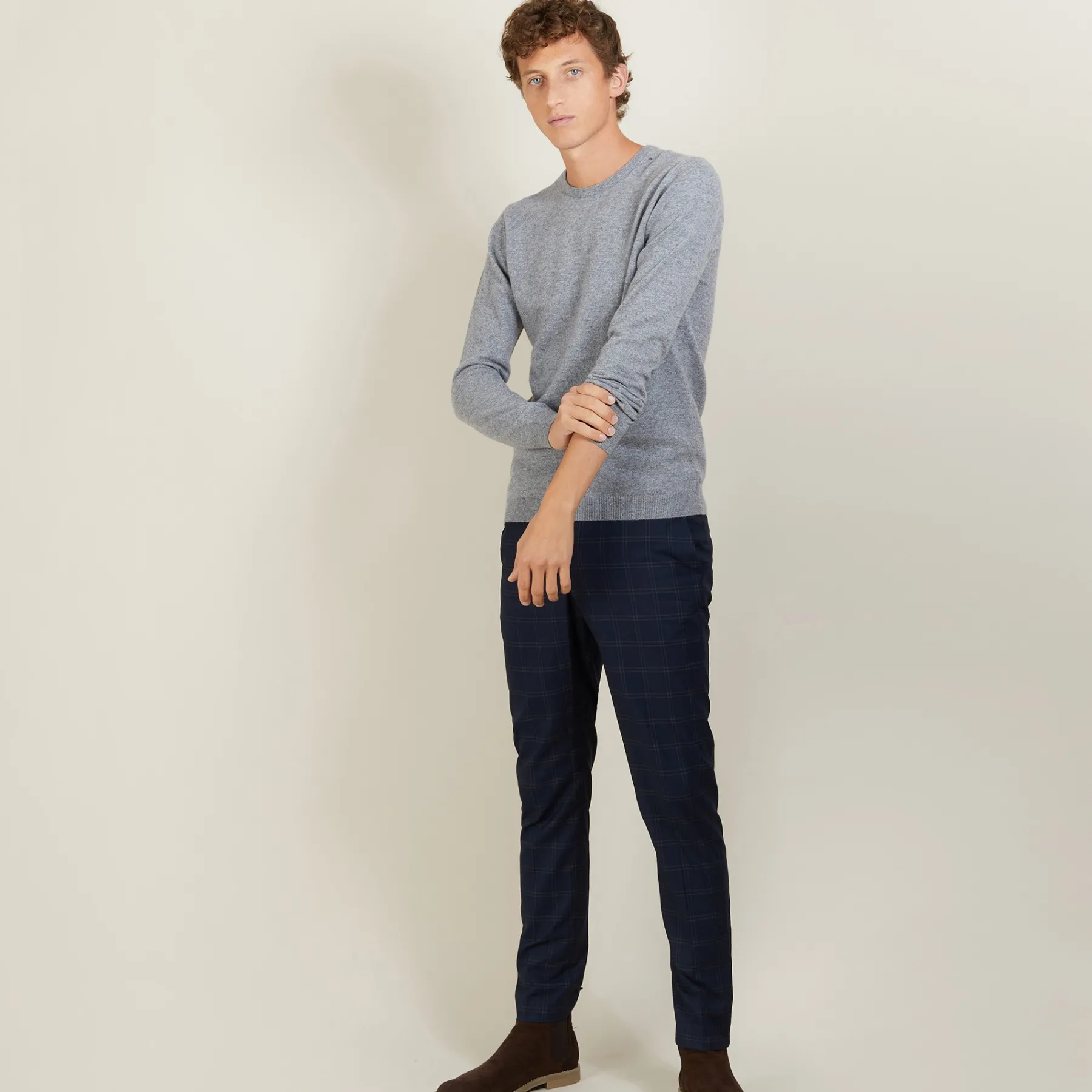 Montagut Pulls-Pull col rond en cachemire - Evain 09-Gris moyen
