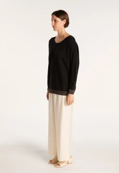 Montagut Pulls-Pull col rond en cachemire lin - Ambre 01-Noir
