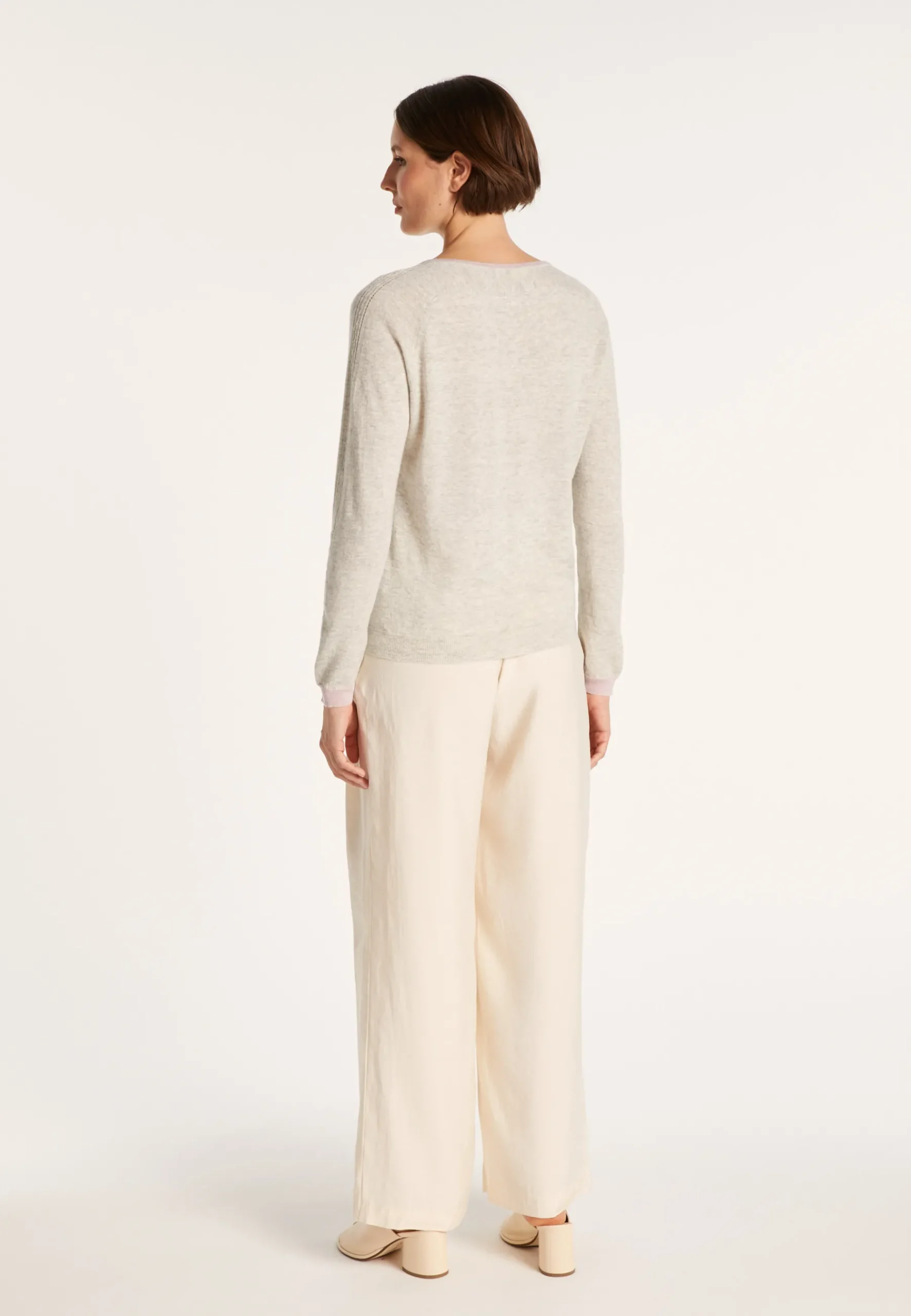 Montagut Pulls-Pull col rond en cachemire et lin - Jacob 11-Gris clair