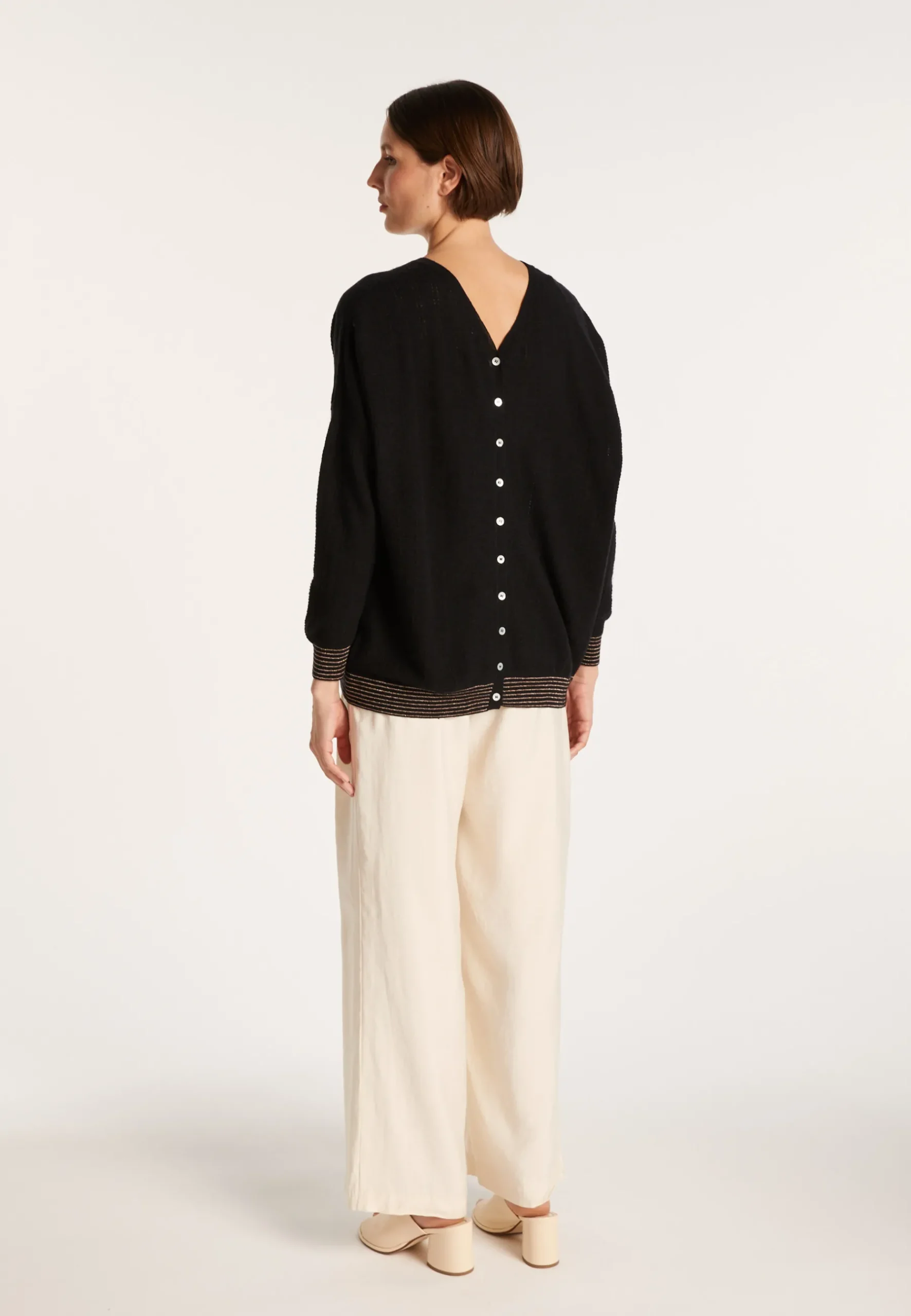 Montagut Pulls-Pull col rond en cachemire lin - Ambre 01-Noir